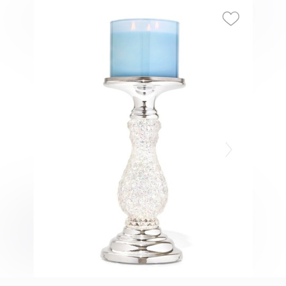 Bath & Body Works Silver Swirling GLITTER/ Pedsetal 3-Wick CANDLE HOLDER ✨️LIGHT - Picture 2 of 3